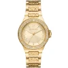 Mk7339 michael kors watch women gold dial metal stainless steel golden strap quartz battery analog three hand crystals lennox