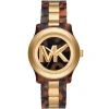 Mk7354 michael kors watch women gold brown dial acrylic strap quartz battery analog three hand mk logo runway