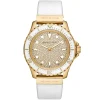 Mk7357 michael kors watch women gold dial rubber white strap quartz battery analog three hand crystals everest
