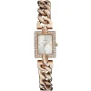 W0540l3 guess square watch women white dial metal stainless steel rose gold strap quartz battery analog crystals mini mod