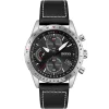 1513853 hugo boss watch men black dial leather strap quartz battery analog chronograph pilot edition chrono
