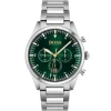 1513868 hugo boss watch men green dial metal stainless steel silver strap quartz battery analog chronograph pioneer