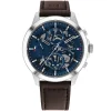 1710476 tommy hilfiger watch men blue dial leather brown strap quartz analog monthly weekly date henry