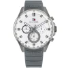 1791972 tommy hilfiger watch men white dial rubber gray strap quartz analog chronograph max