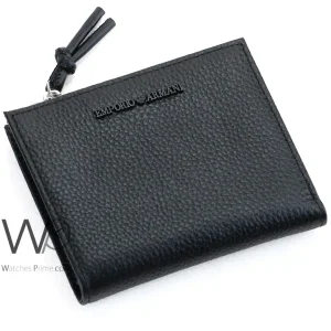 emporio armani-men-zipper-wallet-black-genuine-leather