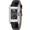 Ar0257 emporio armani watch square men black dial leather strap quartz battery analog classic