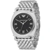 Ar0297 emporio armani watch men black dial stainless steel metal silver strap quartz battery analog carmelo large