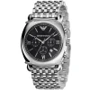 Ar0314 emporio armani watch men black dial stainless steel metal silver strap quartz battery analog chronograph