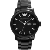 Ar0346 emporio armani watch men black dial stainless steel metal strap quartz battery analog