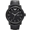Ar0496 emporio armani watch men black dial leather strap quartz battery analog maximus