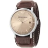 Ar0570 emporio armani watch men beige dial leather brown strap quartz battery analog