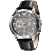 Ar0635 emporio armani watch men gray dial leather black strap quartz battery analog chronograph