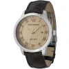 Ar0651 emporio armani watch meccanico men patterned beige dial leather brown strap quartz battery analog