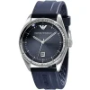 Ar0687 emporio armani watch men patterned blue dial rubber strap quartz battery analog