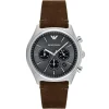 Ar11080 emporio armani watch men gray dial leather brown strap quartz battery analog chronograph zeta