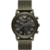 Ar11115 emporio armani watch men black dial stainless steel metal green strap quartz battery analog chronograph luigi slim