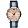 Ar11212 emporio armani watch men rose gold dial fibers silver blue strap quartz battery analog luigi