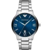 Ar11227 emporio armani watch men blue dial stainless steel metal silver strap quartz battery analog giovanni