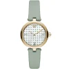 Ar11314 emporio armani watch women mother of pearl white dial leather green strap quartz battery analog arianna
