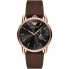 Ar11337 emporio armani watch men black dial leather brown strap quartz battery analog aviator