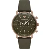 Ar11421 emporio armani watch men green dial leather strap quartz battery analog chronograph aviator