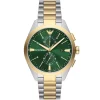 Ar11511 emporio armani watch men green dial stainless steel metal silver gold strap quartz battery analog chronograph