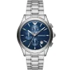 Ar11528 emporio armani watch men blue dial stainless steel metal silver strap quartz battery analog chronograph paolo