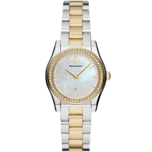 Ar11559 emporio armani watch women crystal silver dial stainless steel metal gold strap quartz battery analog