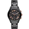 Ar1411 emporio armani watch ceramica women black dial ceramic strap quartz battery analog chronograph valente medium