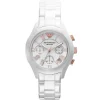 Ar1417 emporio armani watch ceramica women white dial ceramic strap quartz battery analog chronograph valente medium