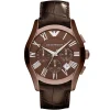 Ar1609 emporio armani watch men brown dial leather strap quartz battery analog chronograph valente large