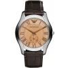 Ar1704 emporio armani watch men beige dial leather brown strap quartz battery analog valente large