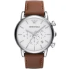 Ar1846 emporio armani watch men white dial leather brown strap quartz battery analog chronograph luigi large
