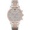 Ar1864 emporio armani watch men gray dial stainless steel metal silver rose gold strap quartz battery analog chronograph beta large