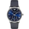 Ar1888 emporio armani watch women blue dial leather strap quartz battery analog alpha medium