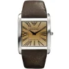 Ar2019 emporio armani watch square women beige dial leather brown strap quartz battery analog marco slim large