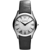 Ar2021 emporio armani watch women silver dial leather black strap quartz battery analog valente slim medium