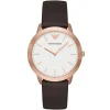 Ar2487 emporio armani watch men white dial leather brown strap quartz battery analog retro