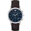Ar2494 emporio armani watch men blue dial leather brown strap quartz battery analog chronograph renato large