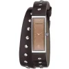 Ar5538 emporio armani watch square women beige dial double wrap leather brown strap quartz battery analog