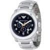 Ar5815 emporio armani watch men black dial stainless steel metal silver strap quartz battery analog chronograph