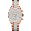 Ar5942 emporio armani watch women white dial multi rose gold strap quartz battery analog