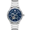 Ar60052 emporio armani watch meccanico men blue dial stainless steel metal silver strap automatic analog mario