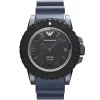 Ar6100 emporio armani watch 200m 20bars men black dial rubber blue strap quartz battery analog acqua