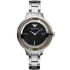 Ar7302 emporio armani watch women patterned black dial stainless steel metal silver strap quartz battery analog