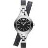 Ar7348 emporio armani watch women black dial double wrap leather blue strap quartz battery analog chiara