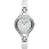 Ar7353 emporio armani watch women mother of pearl silver dial leather strap quartz battery analog chiara