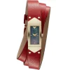 Ar7357 emporio armani watch square women mother of pearl black dial double wrap leather red strap quartz battery analog marco catwalk