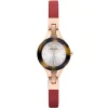 Ar7394 emporio armani watch women silver dial leather red strap quartz battery analog chiara