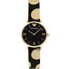 Ar7411 emporio armani watch women black dial leather gold strap quartz battery analog gianni catwalk